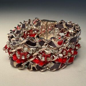 Vera Bradley “In The Mix” Silver and Red Chain Bracelet